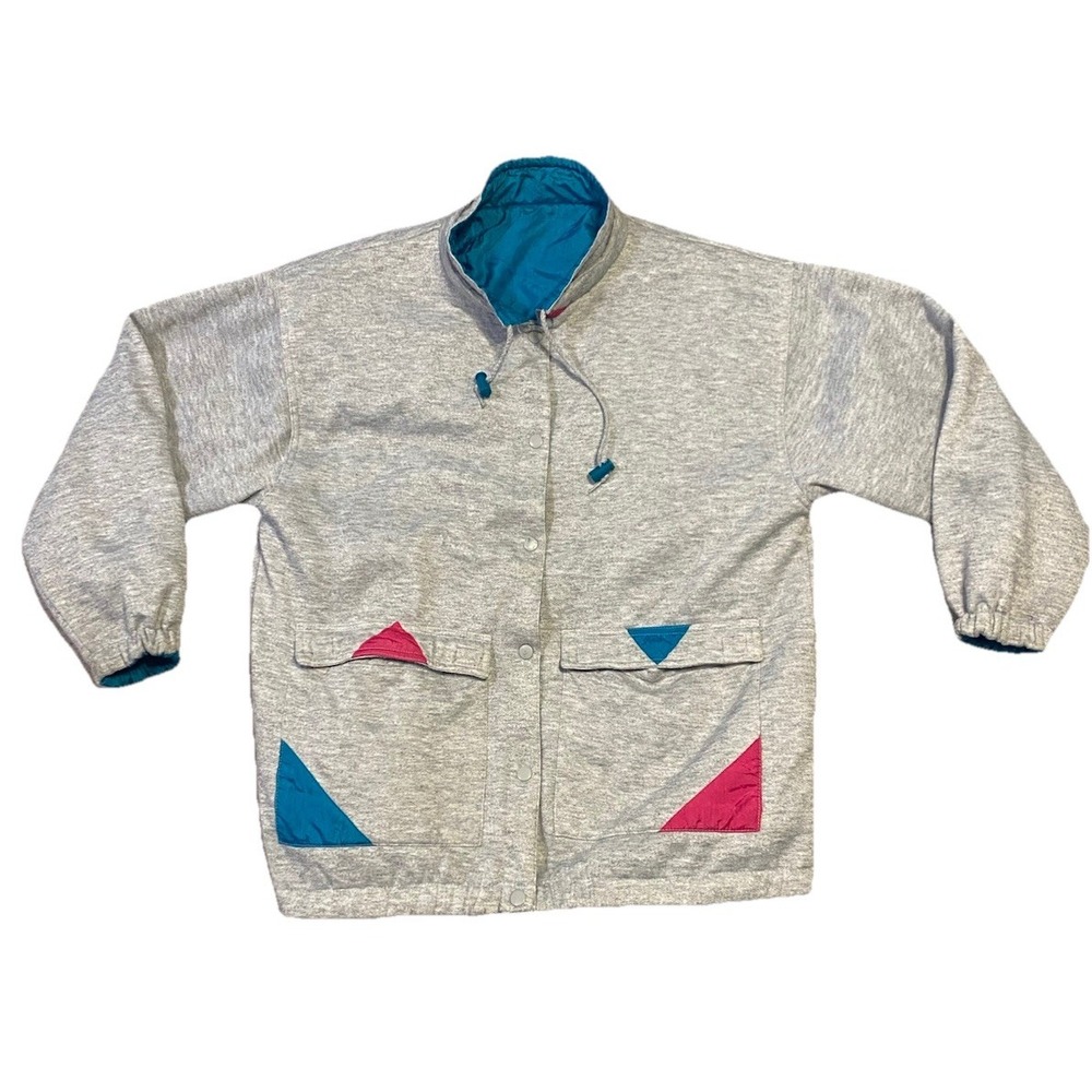 Vintage 1980's Westside Connection  Women M Teal/Grey Reversible Windbreaker